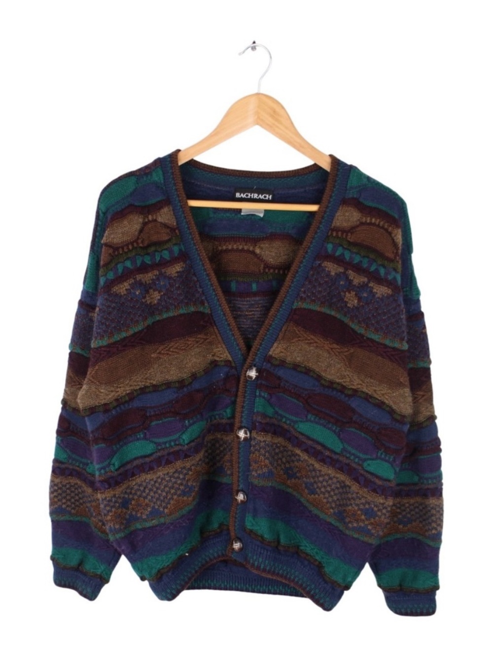 Vintage Bachrach Coogi Style Cardigan Sweater Textured Knit Men's Size Large